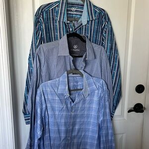 Bugatchi Uomo set of 3 Blue patterned button down flip cuff shirts size large